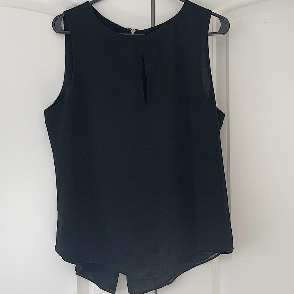 Sanctuary clothing black sleeveless top with front cut out and gold zipper